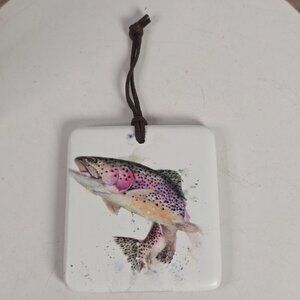 Decorative Ceramic Trout Art Tile With Leather Hanger By Demdaco